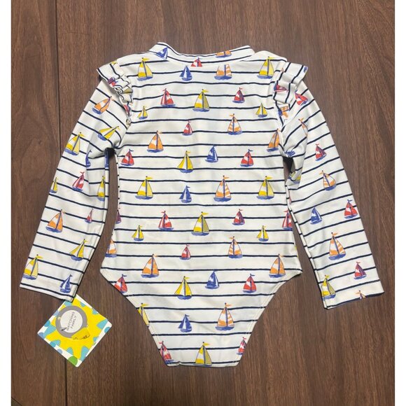 Little Me Baby Girls Long Sleeve Rashguard Swimsuit Sailboat Print UPF 50+ 24M - Picture 2 of 6